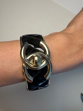 NWT- CHANEL Black and Gold Quilted Link Cuff Bracelet